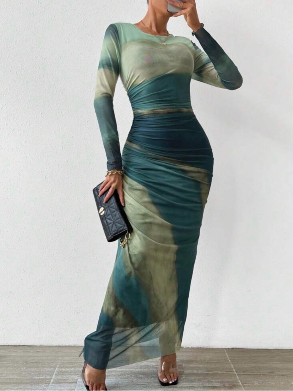 Long Sleeve Maxi Dress in Teal Green